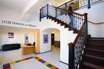 Stairs in lobby of school